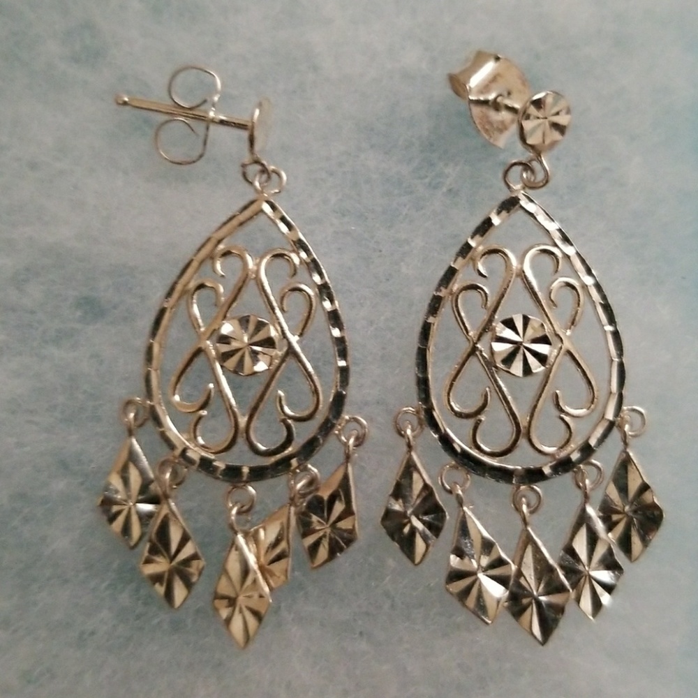 Sterling silver hammered drop dangle earrings